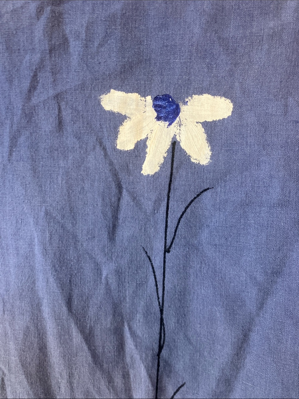 FLAX Vintage Blue Linen Flowy V-Neck Top w/ White Daisy Customization Size M - Picture 7 of 11